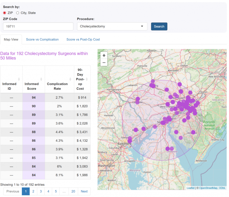 Map of Surgeon Outcome Data